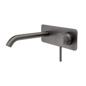 Kaya Wall Basin/Bath Mixer Set, Gun Metal, Square Plate, 160mm Outlet